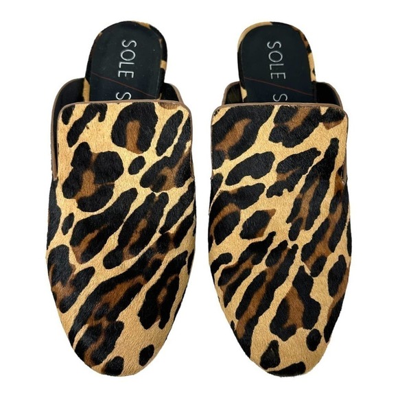 Sole Society Wedge Mule Slip-on Leopard Animal Print Calf Hair - Picture 1 of 8